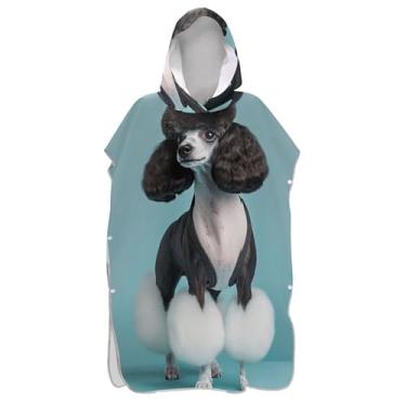 Imagem de Poncho de surfe para adultos trocador de roupão de praia toalhas com capuz secagem rápida chique poodle arte cão ponchos femininos com capuz