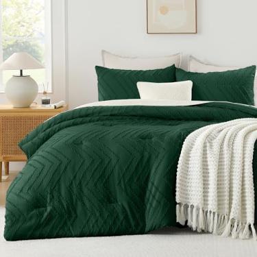 Imagem de Andency Conjunto de edredom extragrande verde esmeralda super king plus 128 x 120, tamanho king extragrande, boêmio, macio, quente, 3 peças, roupa de cama com textura de chevron