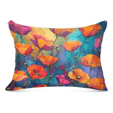 Imagem de Vibrante California Poppies Grande Fronha Decorativa com Zíper Longo Padrão Queen King Size Fronha Deslizante para Cama de Casa Sofá, Tamanho do Corpo, 53 cm x 137 cm