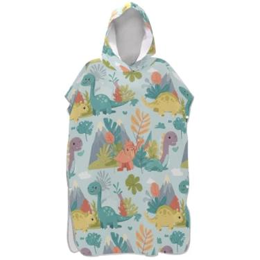 Imagem de Joisal Poncho de surfe trocador de roupão para toalha de praia com capuz Adul Plus Size bonito desenho animado dinossauros poncho masculino pastel com capuz