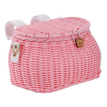 Imagem de menolana Cesta infantil para bicicleta, cesta dianteira para guidão, trançada, acessórios para bicicleta, removível com alça de ombro, bolsa de ombro para