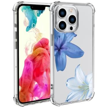 Imagem de Wihytec Capa de telefone lírio azul e branco para iPhone 14 PRO MAX capa de flor de lírio azul capa de telefone transparente quatro cantos reforçada à prova de choque feminino feminino capa de