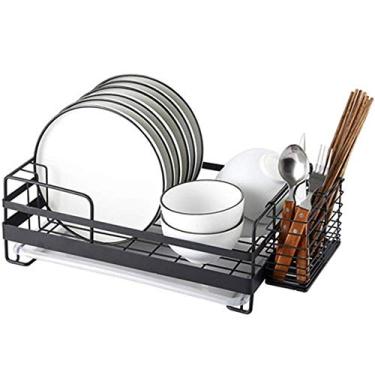 Imagem de Escorredor de pratos de aço inoxidável escorredor de pratos pendurado prateleira de armazenamento de cozinha de camada única para escorredor de pratos doméstico (cor: preto tamanho: 39 x 26 x 14 cm
