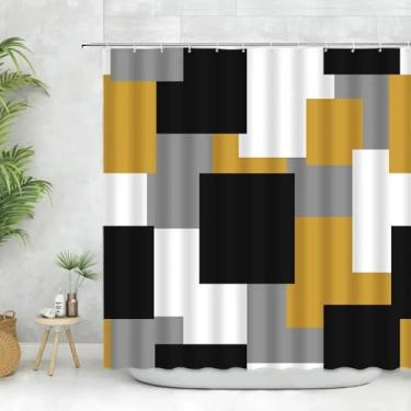 Imagem de Cortina de chuveiro simples geométrica moderna de tecido de poliéster para banheiro, ganchos laváveis na máquina para decoração de vaso sanitário 72 x 91 pol. x 183 x 230 cm (C x L x A)