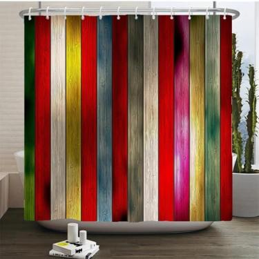 Imagem de Cortina de chuveiro boho listrada colorida arco-íris tecido poliéster impermeável com ganchos para decoração de casa de banho 180 x 198 cm/LxA cortina de chuveiro de tecido