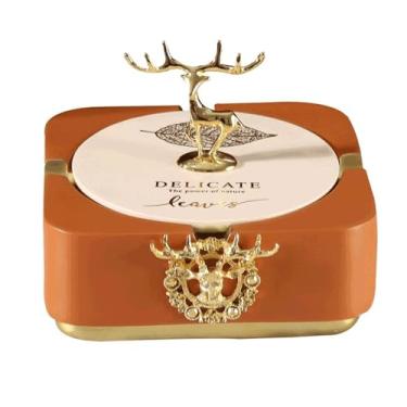 Imagem de Cinzeiro de resina com tampa de veado dourado bandeja de cinzeiro à prova de vento para escritório em casa suporte de cinza/acessórios de decoração de mesa (laranja)