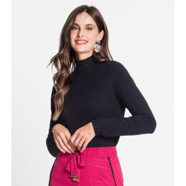 Imagem de Blusa Manga Longa Canelada Rovitex Preto, G, Preto