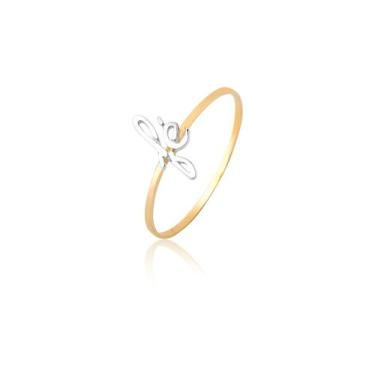 Imagem de Anel De Ouro Feminino Fé Palavra Ouro Branco 18k Puro Ab606 - MAEHLER 
