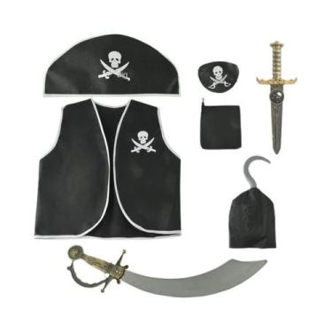 Imagem de Fantasia De Pirata Para Crianças, Colete Preto, Óculos, Chapéu, Bolsa 