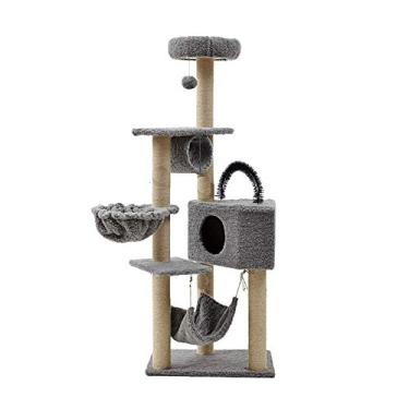 Imagem de U5GAAALPPQ9 Cat Clim e Cat Litter Cat Tree Scratching Board Scratching Post Cat Toy Four Seasons Cat Toy Plataforma multicamadas (Cor: cinza (lã de cordeiro))