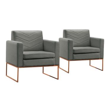 Imagem de Conjunto - 2 Poltronas Apolo Luxo Base Bronze Castellar Linho Cinza