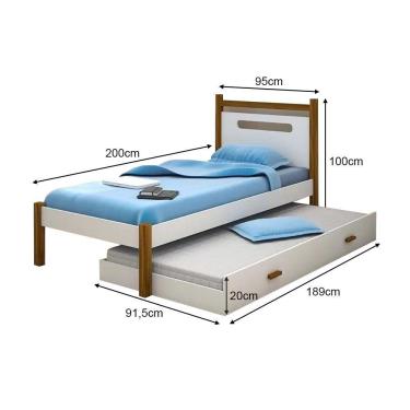 Imagem de Cama Montessoriana Infantil Eloa Solteiro C/ Cama Auxiliar - Branco/Amêndoa - Cor: Branco