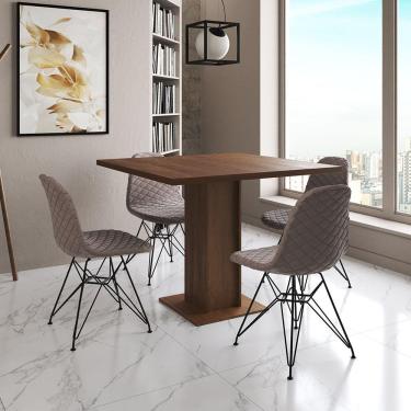 Imagem de Mesa Jantar Londres Quadrada Amêndoa 90Cm 4 Cadeiras Eames Estofadas Nude Médio Ferro Preto