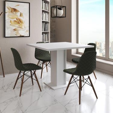 Imagem de Mesa Jantar Londres Quadrada Branca 90Cm 4 Cadeiras Eames Estofadas Verde Madeira