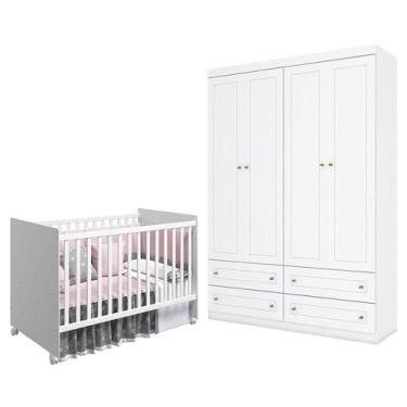 Imagem de Berço Nacional Mel Branco Acetinado Reller E Guarda Roupa Infantil Ame