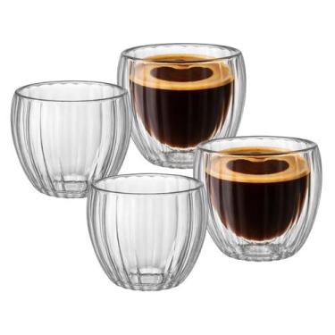 Imagem de Jogo 4 Copos Caneca De Vidro Dupla Camada Canelado 90ml - CLICK HOUSE