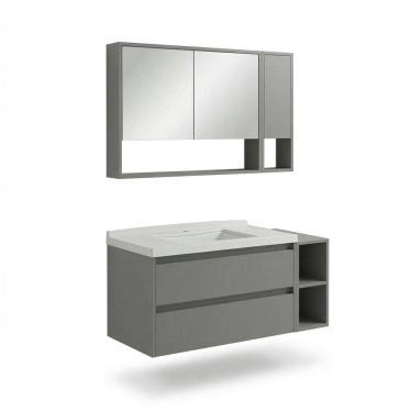 Imagem de Conjunto para Banheiro com 1 Gabinete Suspenso e 1 Espelheira Mdf 100cm Prime Yescasa Cimento Cimento