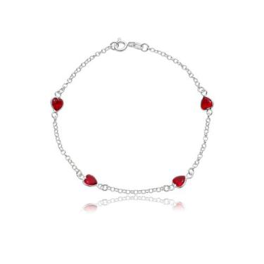 Imagem de Pulseira Feminina em Prata 925 com Coração de Zircônia Vermelha