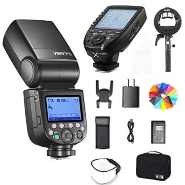 Imagem de Godox V860III-F Flash para câmera Fujifilm Fuji Flash Speedlite GN60 TTL 10 níveis de luz de modelagem com gatilho de flash Godox XPro-F e suporte de suporte Godox S2 (V860II-F atualizado)