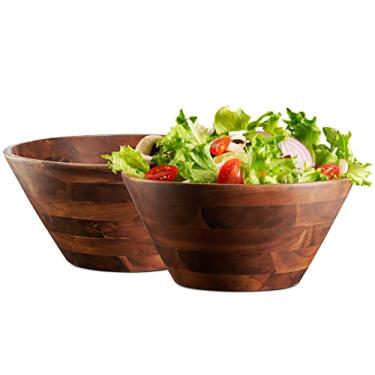 Imagem de Table Concept Conjunto de tigelas, tigelas de madeira de acácia premium, tigelas de salada, tigelas de servir, presentes de inauguração para decoração de casa – 20 cm, conjunto com 2