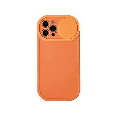 Imagem de Capa de telefone de cor doce sólido bonito para iPhone 13 12 11 Pro Max X XS Max XR Slide Proteção da lente da câmera tampa para-choque, laranja, para iPhone13 ProMax