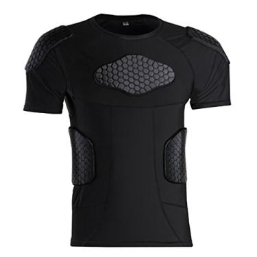 Imagem de Camisetas masculinas acolchoadas de compressão de manga curta com reforço no peito, equipamento de proteção para futebol MMA beisebol, hóquei, futebol, basquete, ciclismo, rúgbi, Parkour, paintball, snowboard, esqui, vôlei, treino, Preto, Large