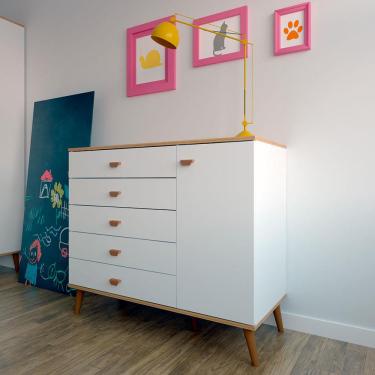 Imagem de Cômoda Infantil Bartira Ternura com 5 Gavetas e 1 Porta - 106,8cm de largura