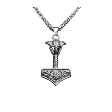 Imagem de Colar Masculino Nórdico Mjolnir Cordão Viking Aço Inoxidavel Cor:Prata