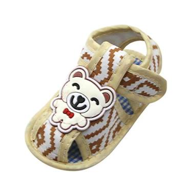 Imagem de Chinelos para meninas recém-nascidas com estampa de desenho animado pré-andador sola macia sapatos únicos sapato infantil menino, Bege, 12-18 Meses