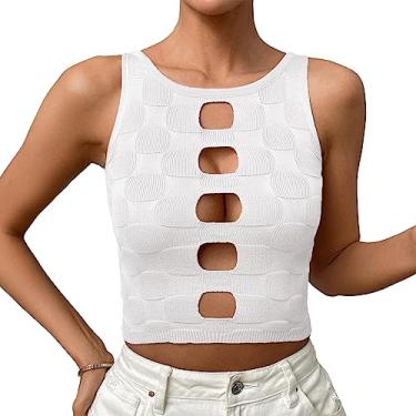Imagem de Regata Frontal Sem Mangas Com Recorte, Regata Frontal Com Recorte Fino na Moda de Malha Oca Sem Mangas Umbigo Exposto Tipo Curto para o Verão para Mulheres (L)