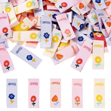 Imagem de Craftdady 100 peças de etiquetas de costura de pano de flor, 5 estilos, lindas etiquetas de colcha, etiquetas de tecido, etiquetas de crochê para roupas personalizadas, scrapbook, tricô, artesanato,