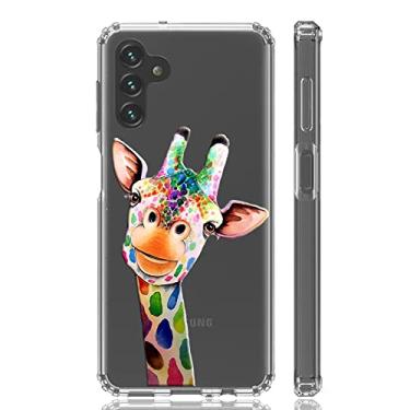 Imagem de HUIYCUU Capa para mulheres, meninas, à prova de choque, com lente de câmera, antiderrapante, colorida, bonita, transparente com design estampa animal fina e macia (girafa, para Samsung Galaxy A13)