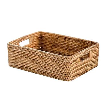 Imagem de Organizador de cestas, cesta de armazenamento de vime, organizador utilitário de mesa para mesa de centro, 34 x 25 x 12 cm, necessidades diárias (B)