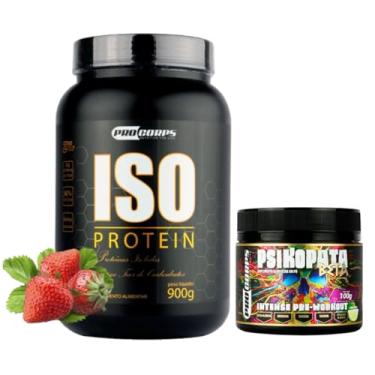 Imagem de Pro Corps, Whey Isolado 900g + Pré Treino Psikopata 100g (900g, Morango)