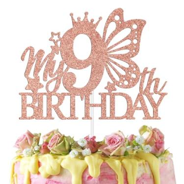 Imagem de My 9th Birthday Cake Topper, Happy 9 Years Old Birthday Cake Decorations, Level 9 Unlocked/on Cloud 9 Cake Decor, Butterfly Theme 9th Birthday Party Decoration Supplies for Girls, Rose Gold Glitter
