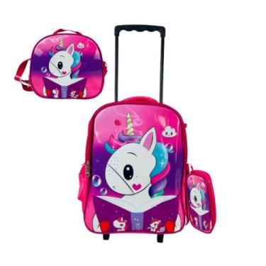 Imagem de Kit Mochila Rodinha Lancheira Estojo Unicórnio Reforçada - Yeet