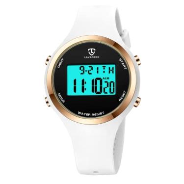 Imagem de Relógios femininos 3 ATM à prova d'água, relógio digital esportivo, cronômetro, relógio de pulso com despertador, presentes para mulheres/meninas, 07 - Branco