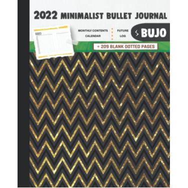 Imagem de 2022 Minimalist Bullet Journal/BUJO with Beautiful Horizontal Wavy Lines Gold Marble Painting Cover: Basic Bujo | Classic Bullet Journal Help You ... And Dotted Pages | 240 Pages | 7.5 * 9.25