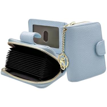 Imagem de Carteira feminina de couro com suporte para cartão de crédito e RFID da Beurlike, Upgrade a (10 Accordion/Key Ring) - Light Blue, small