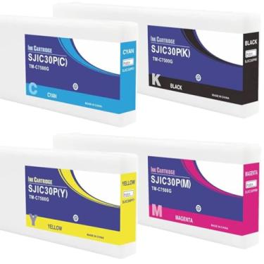 Imagem de BJ-INK Cartucho de tinta SJIC30P 300 ml de substituição para C33S020635 C33S020636 C33S020637 C33S020638 para impressora COLORWORKS TM-C7500G TM-C7500GE, pacote com 4 tintas SJIC30P