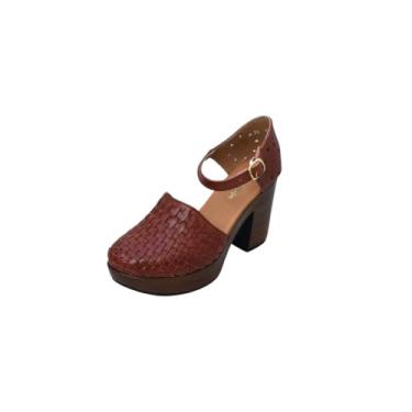 Imagem de Macarena Collection Sandália feminina casual plataforma plataforma Huarache couro colorido estilo mexicano 4237, Shedron, 40