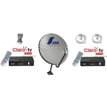 Imagem de Antena Parabólica 60 cm Claro Tv Pré-Pago com 2 Recepitores Visiontec 
