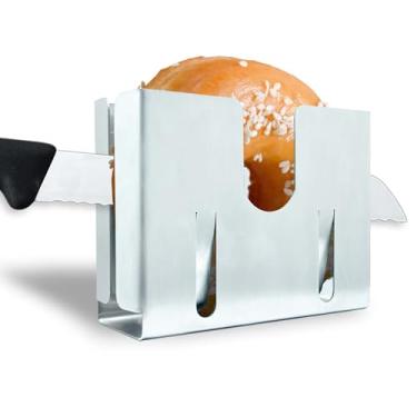 Imagem de Cortador de bagel de aço inoxidável ajustável – Cortador manual de pão para bagels grandes e pequenos, cortador de muffin inglês, cortador de guilhotina de bagel e suporte de bagel para fatiar (estilo