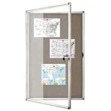 Imagem de BEST BOARD Quadro de avisos fechado, quadro de mensagens bloqueável com porta de bloqueio para interior, feltro cinza, moldura de alumínio, 91 x 61 cm