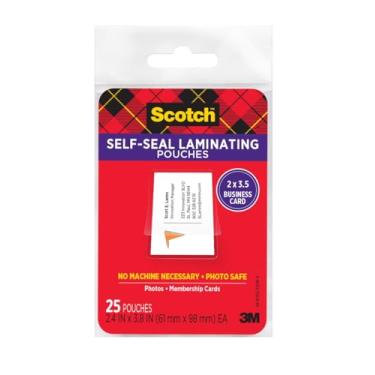 Imagem de Scotch Bolsas de laminação autovedantes, pacote com 25, tamanho de cartão de visita, ótimo para etiquetas de presente