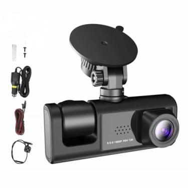 Imagem de Câmera Veicular DVR 3 em 1, 1080P, Ângulo 130°, com Câmera Frontal, Interna e Traseira, Preta