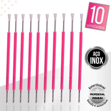 Imagem de Kit 10 Espátula Cutícula Manicure Mista Cutelaria Rosa Silicone Empurr