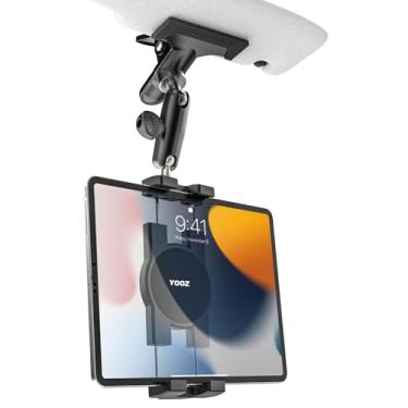 Imagem de YOOZ Suporte de tablet para viseira de sol para carro, clipe de suporte para iPad [estável sem balançar] braçadeira de tablet com braço de metal ajustável para iPad, Galaxy Tab, Kindle, Fire, telefone