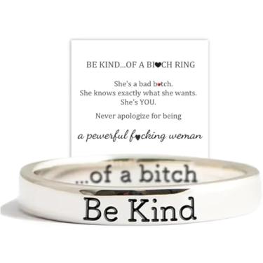 Imagem de Anel "Be Kind of A Bitch", anel de amizade inspirador de aço inoxidável feminino com cartão de votos personalizado, anel com frases engraçadas, anel feminino (A,7)/333