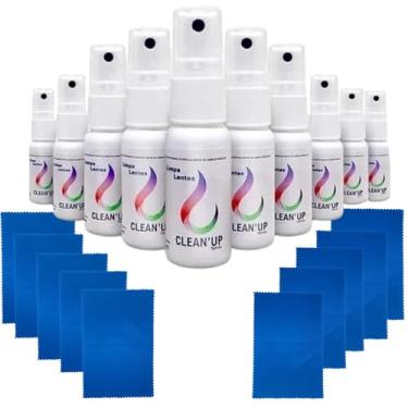 Imagem de Kit 10 de Limpa Lentes Clean Up, Limpeza para Telas e Óculos + 10 Flanelas, para Celular, Notebook e Computador